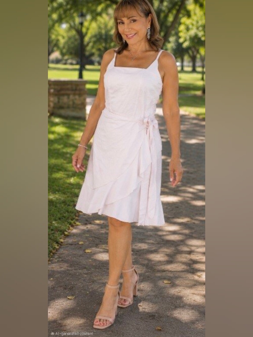 Light Pink Midi Wrap Dress with Ruffle Detail